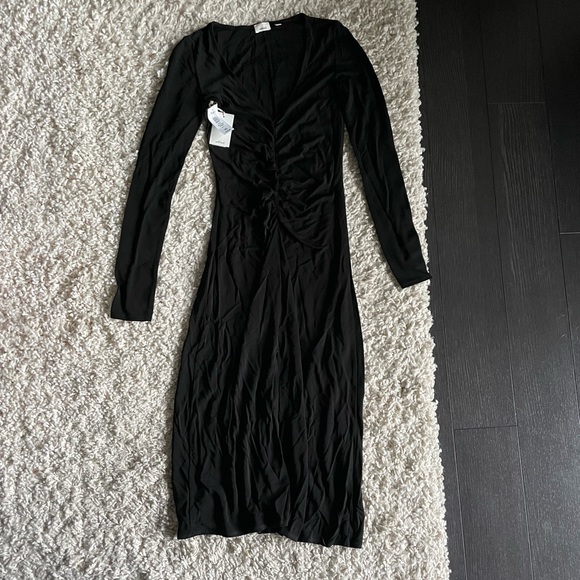 $145 BLACK NWT HOST PICK Wilfred Aveyron MIDI Dress Slit Ruched XS - Picture 3 of 5